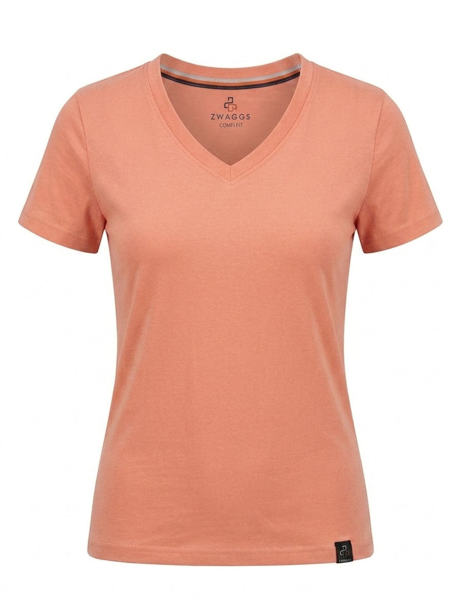 COMFI FIT Regular Women Dusty Coral V-neck T- Shirt