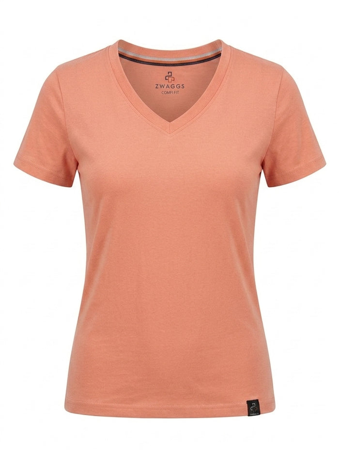 COMFI FIT Regular Women Dusty Coral V-neck T- Shirt