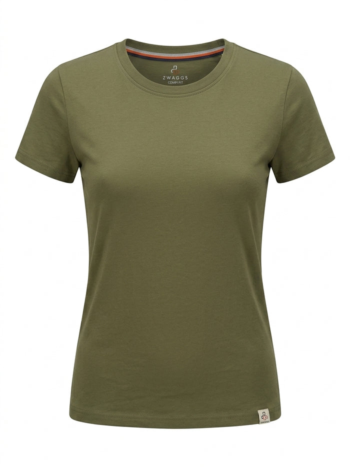 COMFI FIT Regular Women Olive Green Crew-neck T- Shirt
