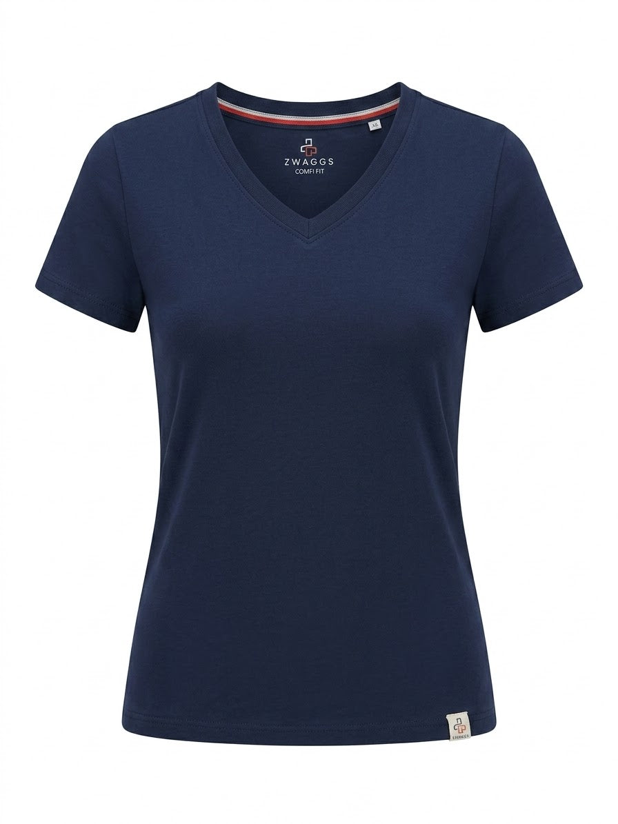 COMFI FIT Regular Black Iris Coral V-neck T- Shirt