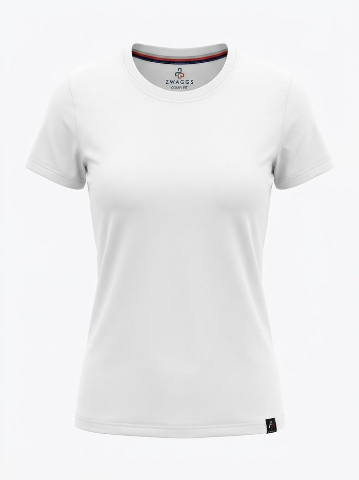 COMFI FIT Regular Women White  Crew-neck T- Shirt